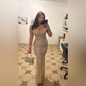 Glamorous Gold Beaded Prom Dress